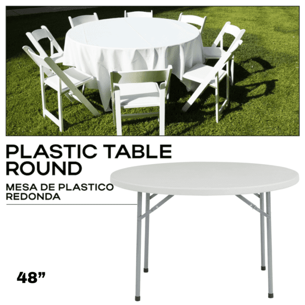 round heavy-duty granite white plastic folding table