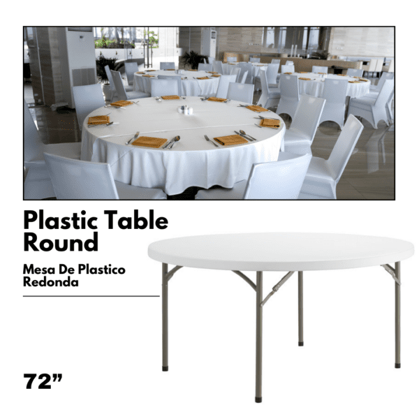 72″ Round Heavy-Duty White Plastic Folding Table