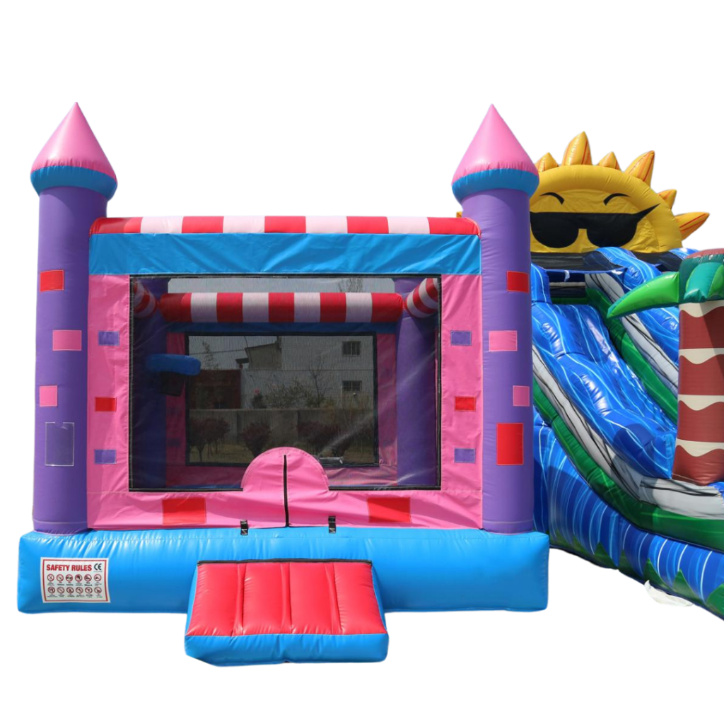 This Jump With Inflatable Factories, CA, small Castle jumper has a 90 square foot bouncing area. Great for kids ages eight and younger. Make sure to get your little prince his own Castle for his next party.