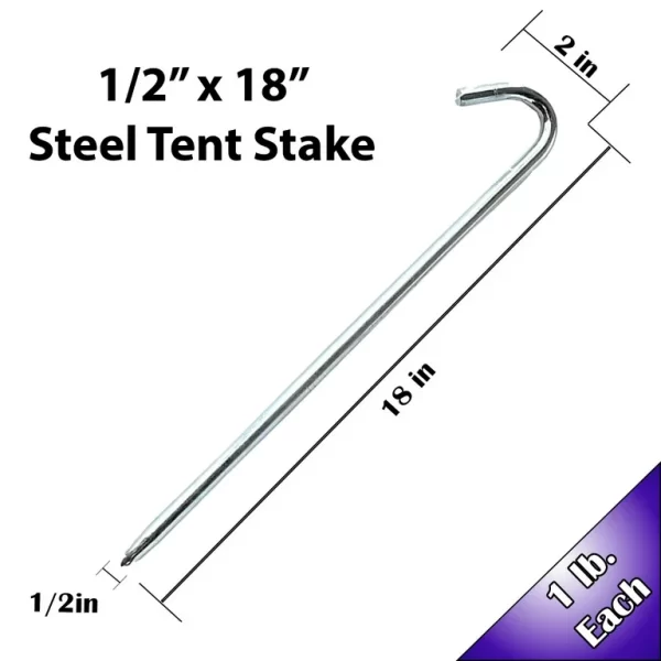 (10) 1/2" x 18" Steel Tent Stakes